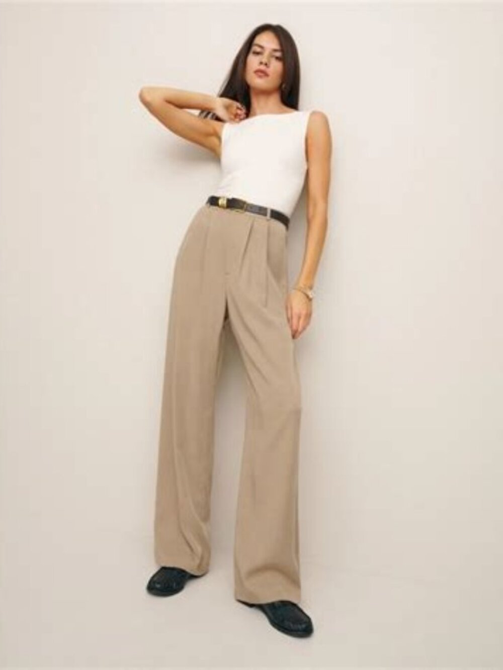 Reformation Khaki Mason Wide Leg Pants